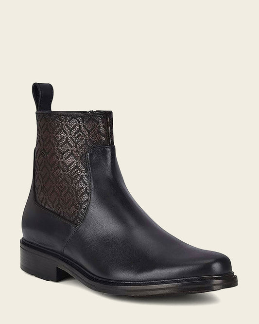 Elevate Your Wardrobe with our Exceptional Men's&nbsp;Engraved hand-painted black leather chelsea boots.