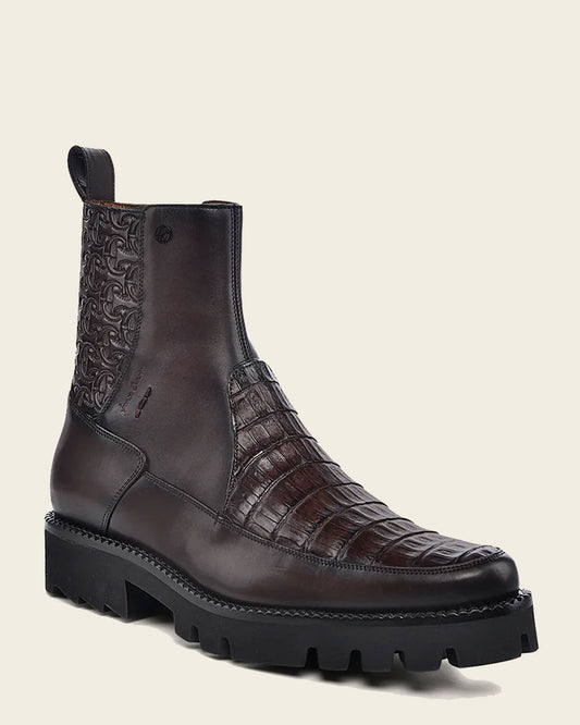 Brown high exotic leather urban boots
