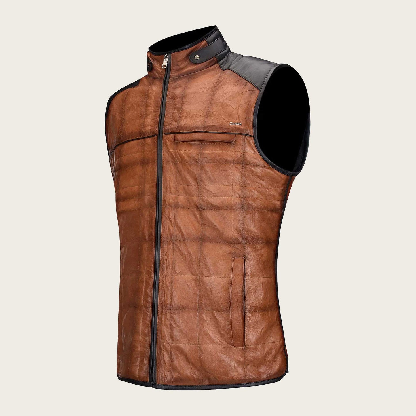 Honey leather reversible vest
