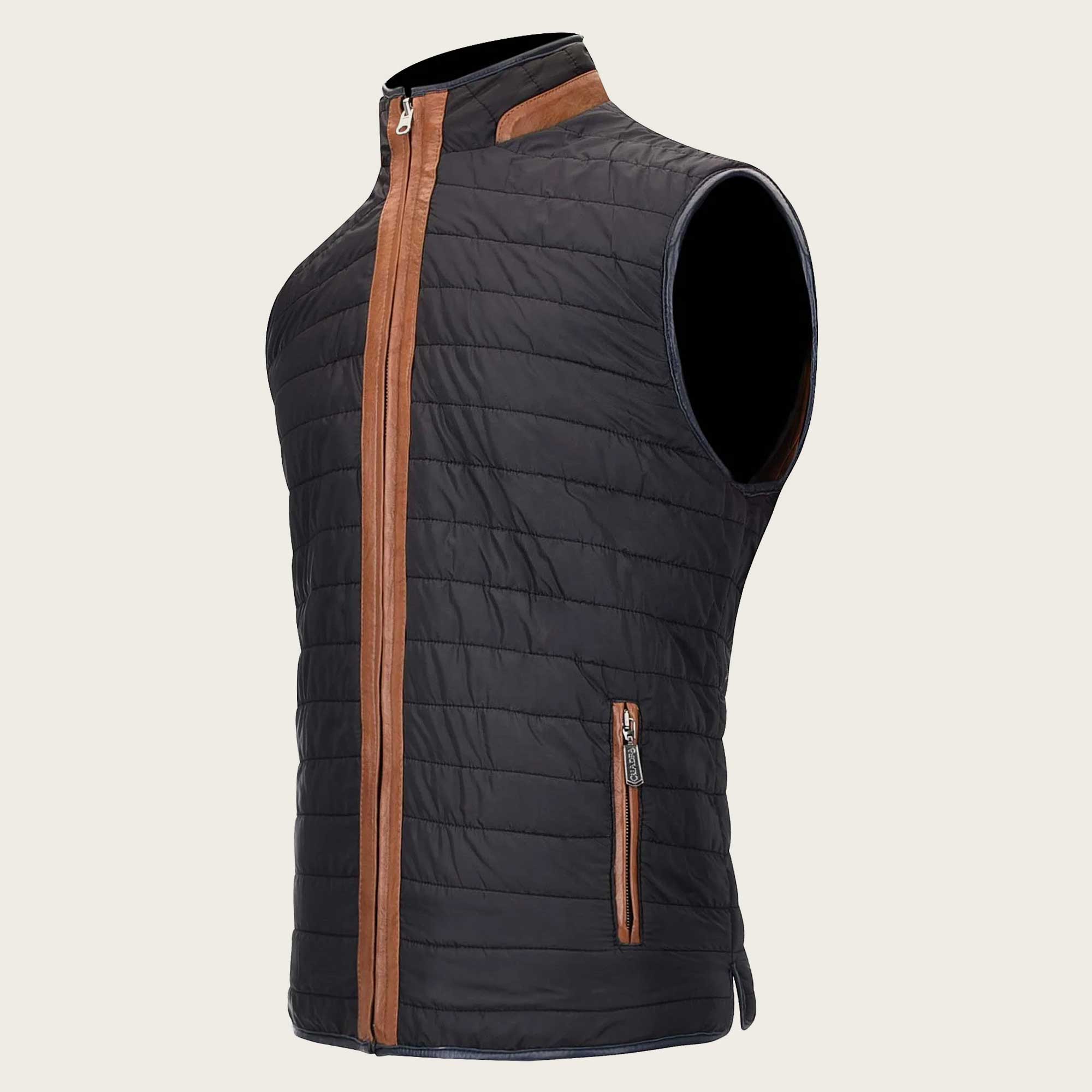 Embroidered honey leather reversible vest