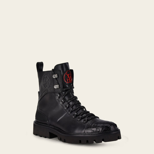 Black high exotic leather urban boot with weightless sole