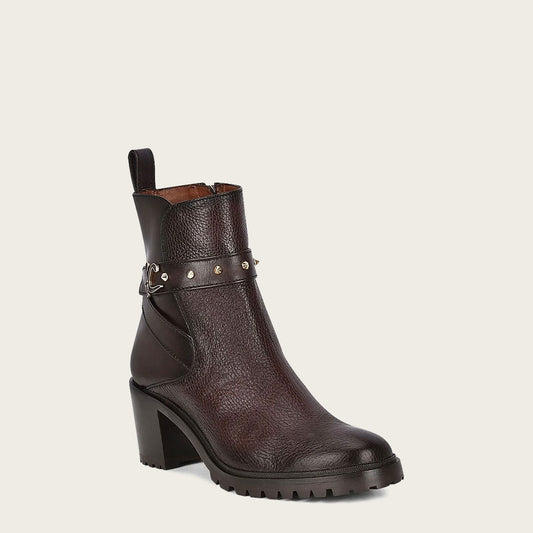 Dark brown deer leather urban booties, Ankle boot for women in genuine deerskin and bovine leather. 