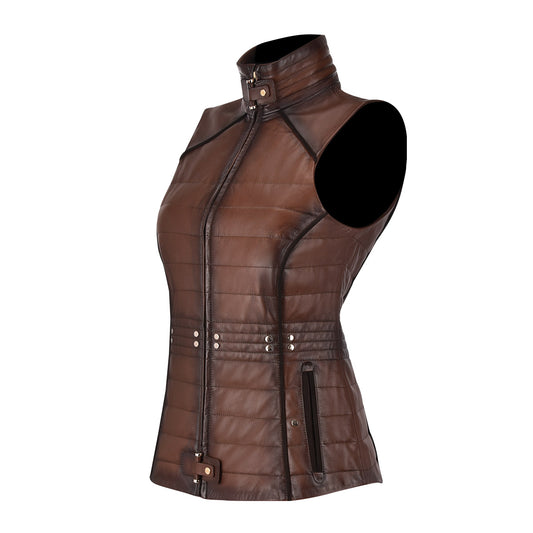 Embroidered Brown leather vest