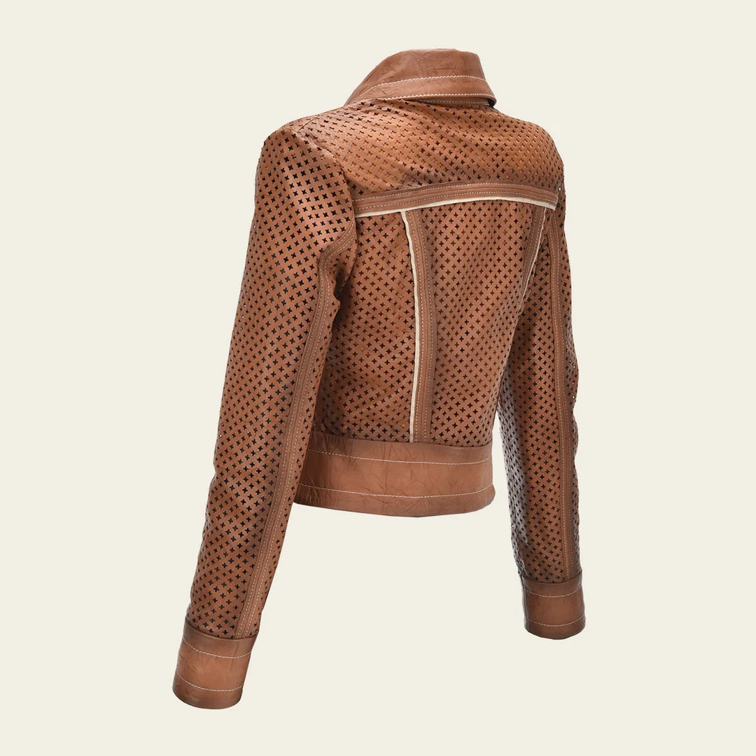 Womens perfored honey leather jacket