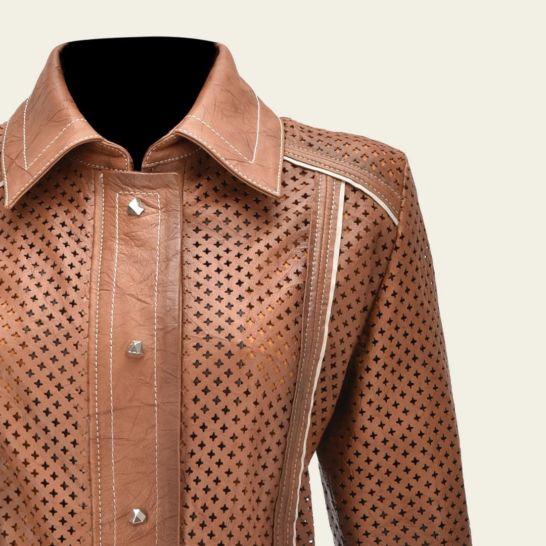 Womens perfored honey leather jacket