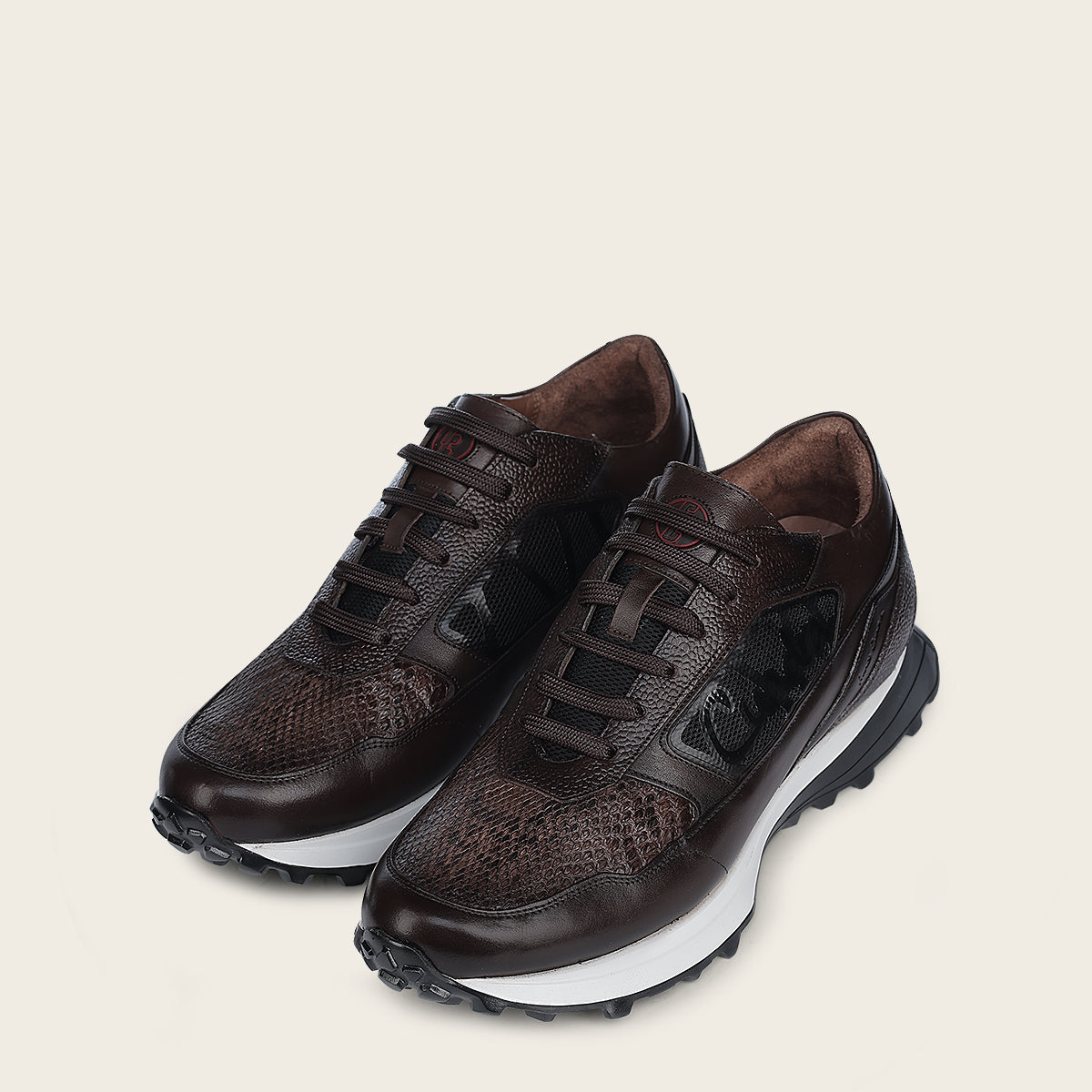 Genuine dark brown exotic leather sneakers with eva bitone sole