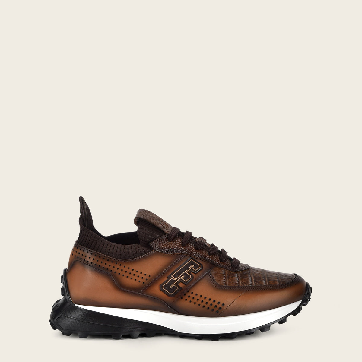 Genuine honey brown high exotic leather sneakers with eva sole