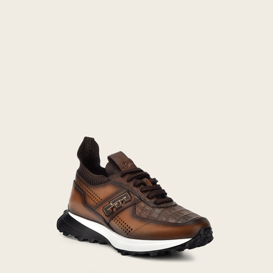 Genuine honey brown high exotic leather sneakers with eva sole