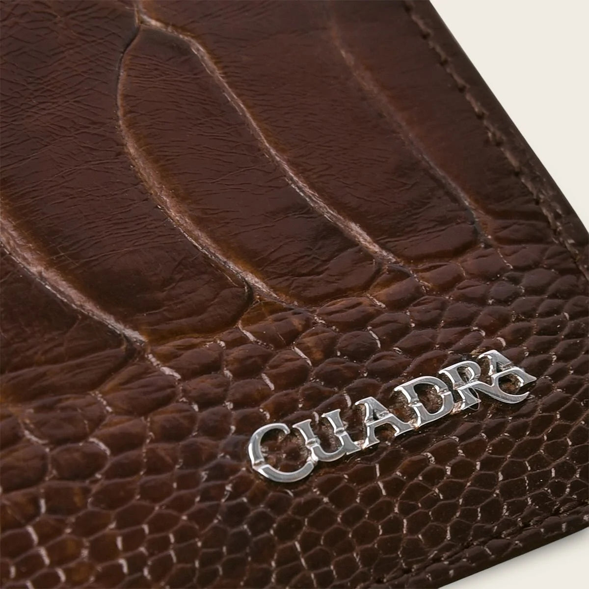 Handmade brown exotic ostrich leg leather bifold wallet