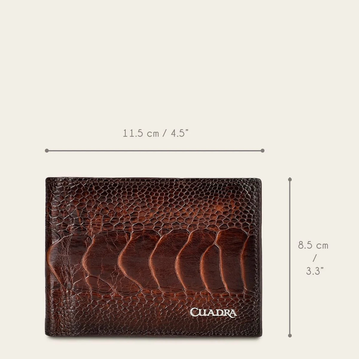 Handmade brown exotic ostrich leg leather bifold wallet