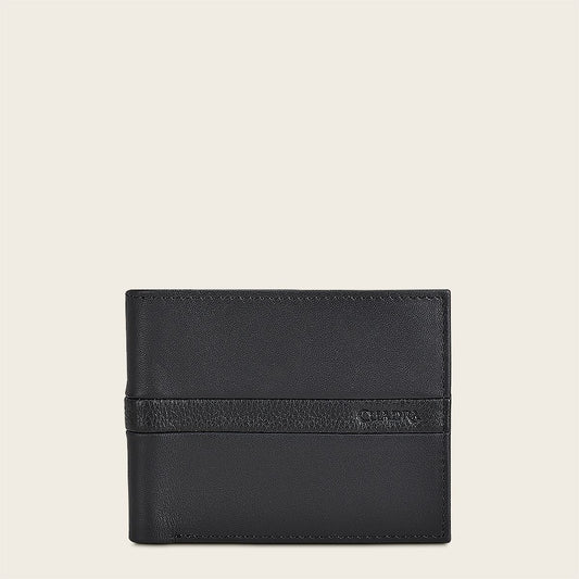 Contrasting leather strap black leather wallet