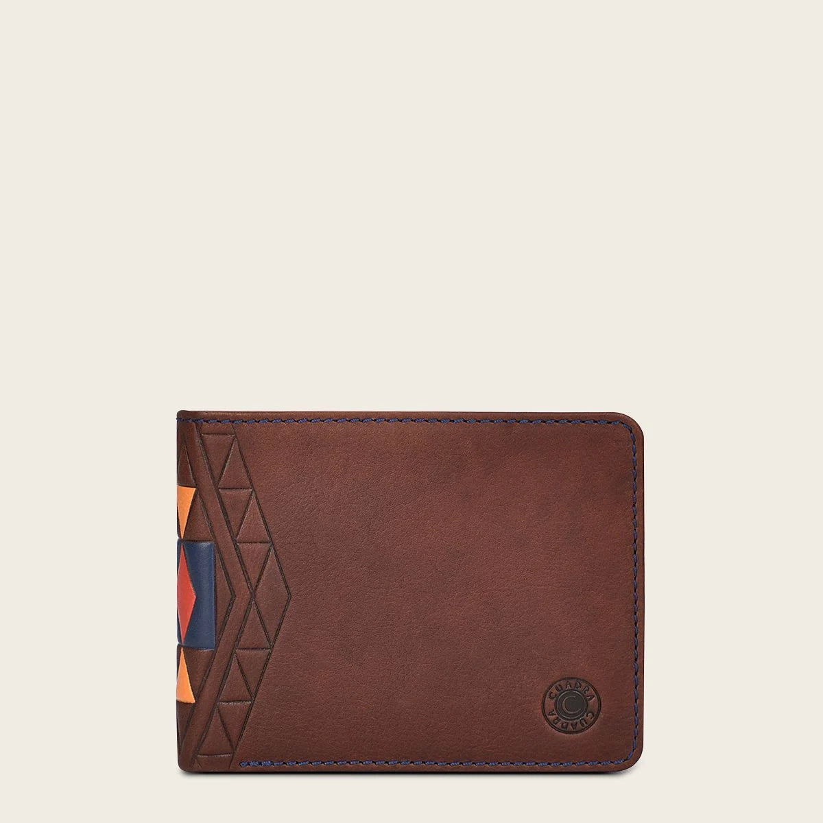 Brown and colored bovine leather wallet