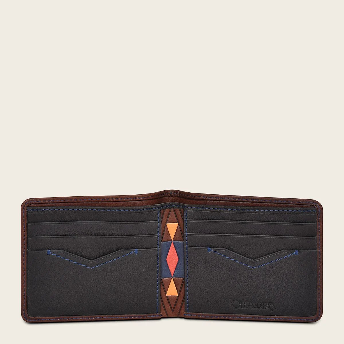 Brown bovine leather wallet with contrasting color details