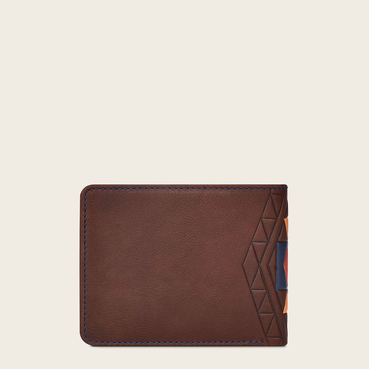 Brown bovine leather wallet with contrasting color details