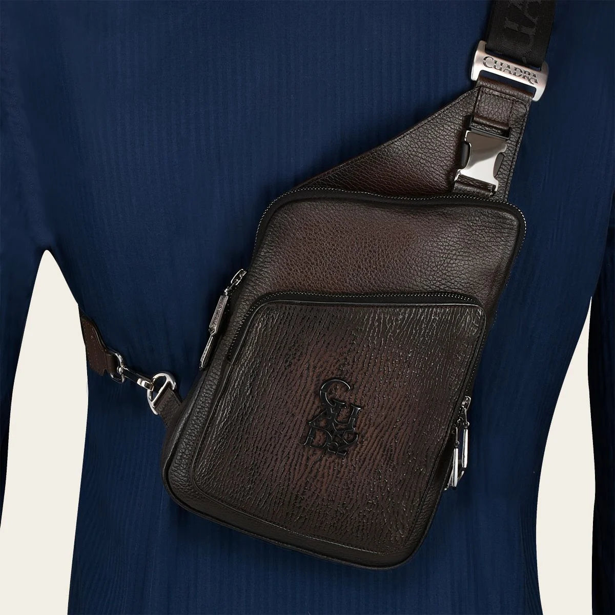 Mens Brown exotic leather shoulder bag - BOC15TI - Cuadra Shop