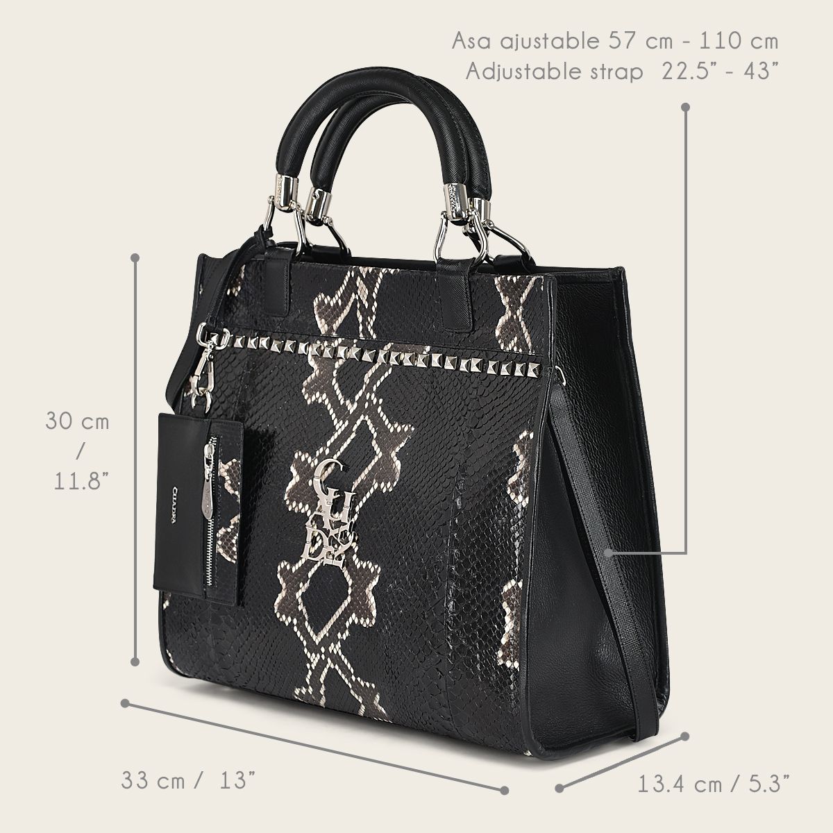 Full exotic black leather handbag