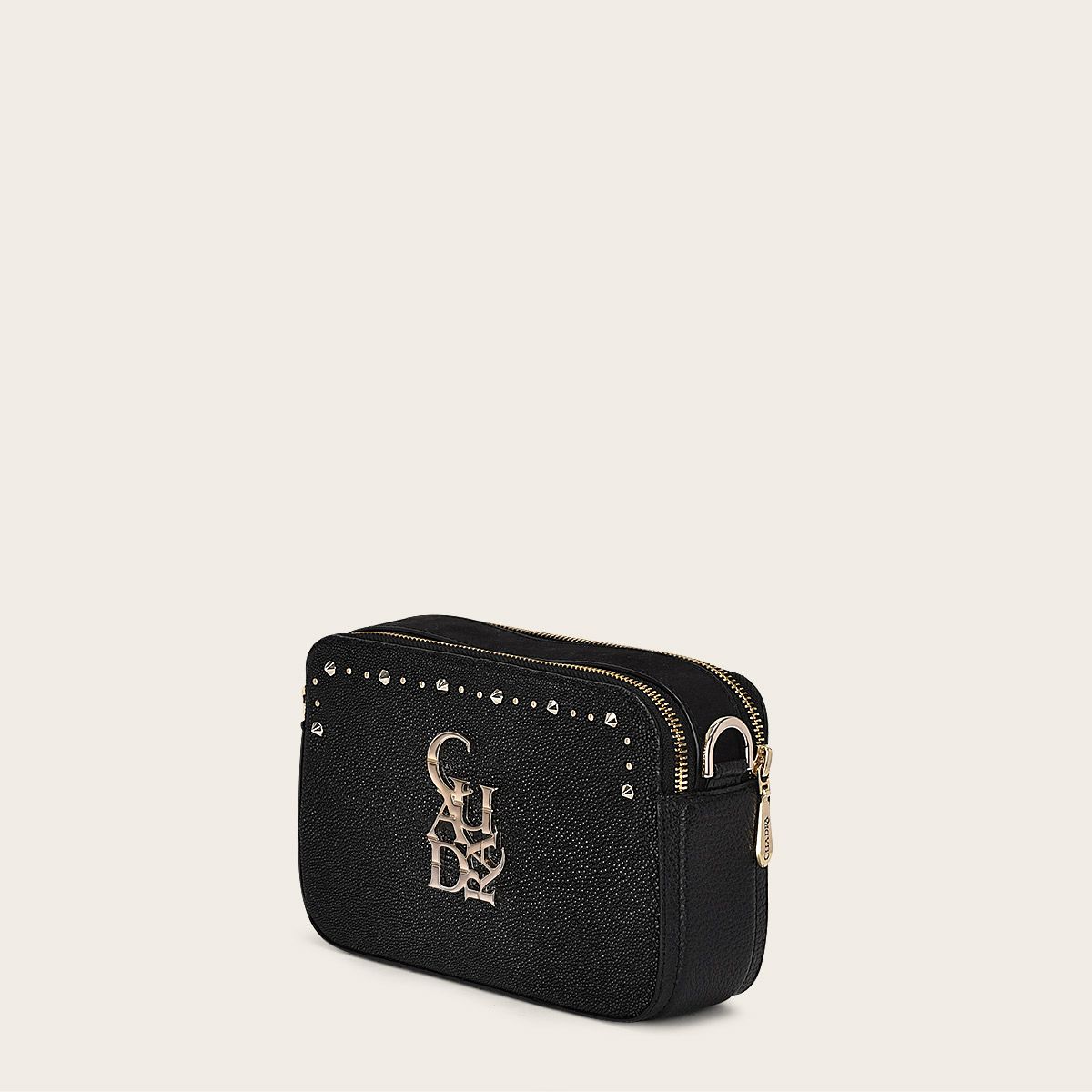 Black exotic leather crossbody bag