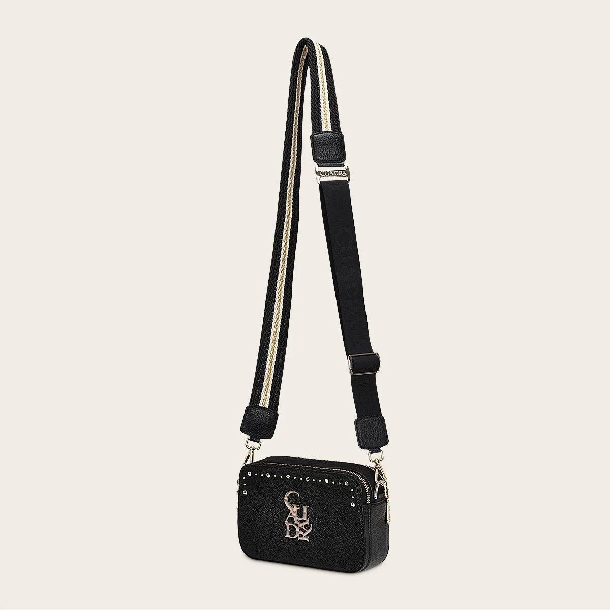 Black exotic leather crossbody bag