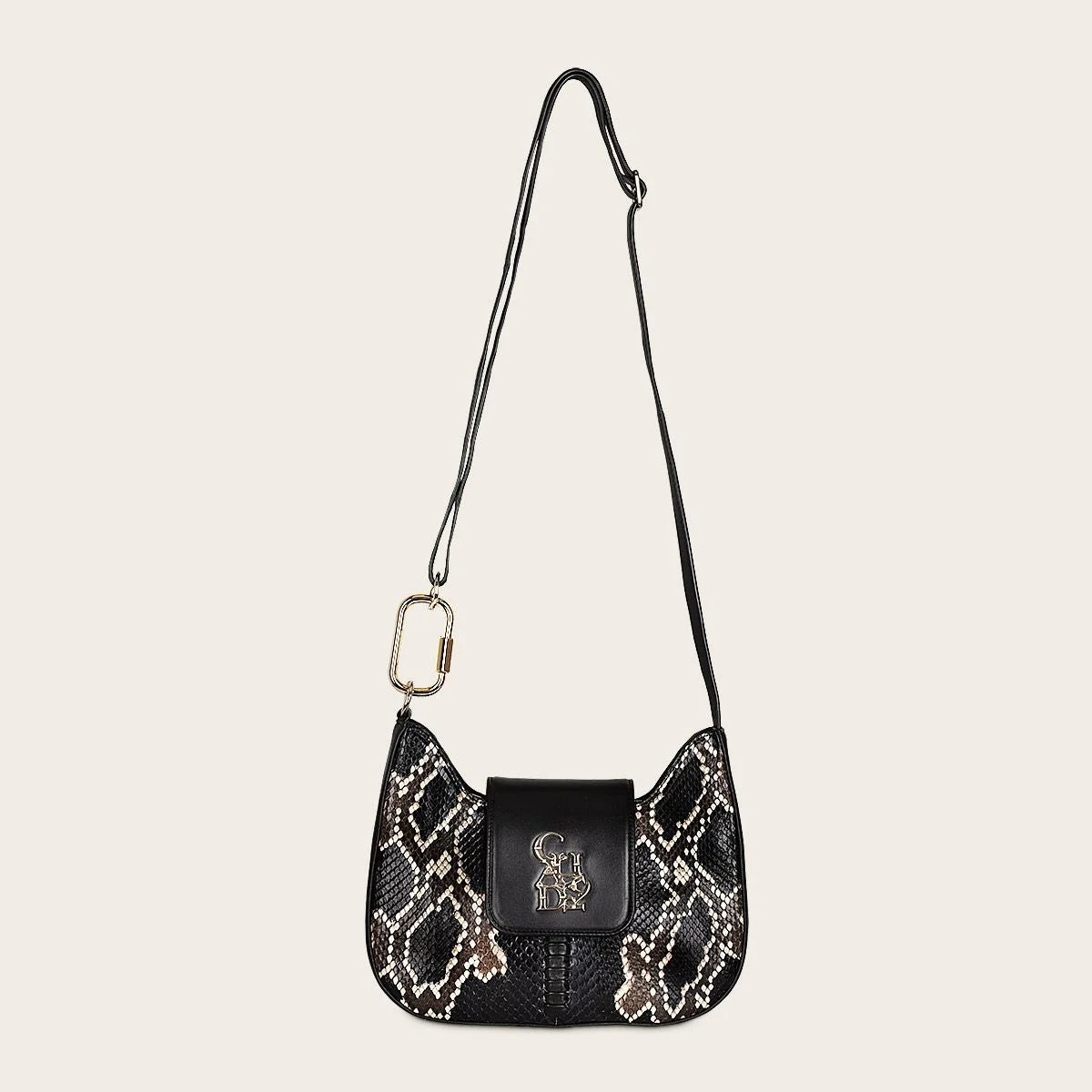 Black exotic leather shoulder bag with handmade interweaving detail