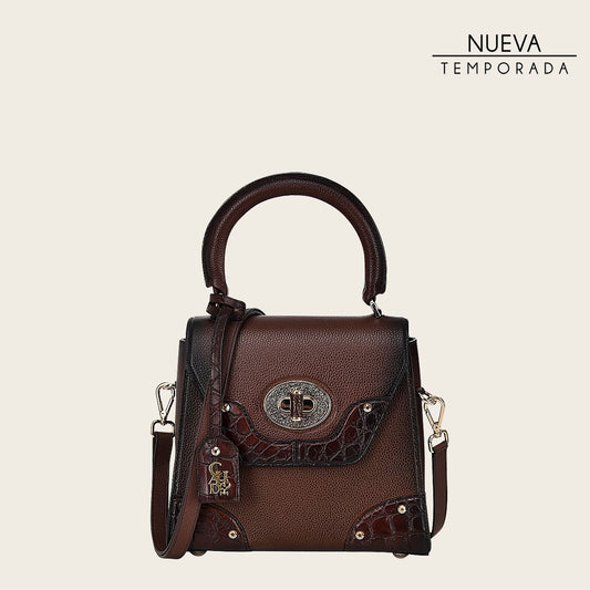 Brown handbag with high exotic leather detail