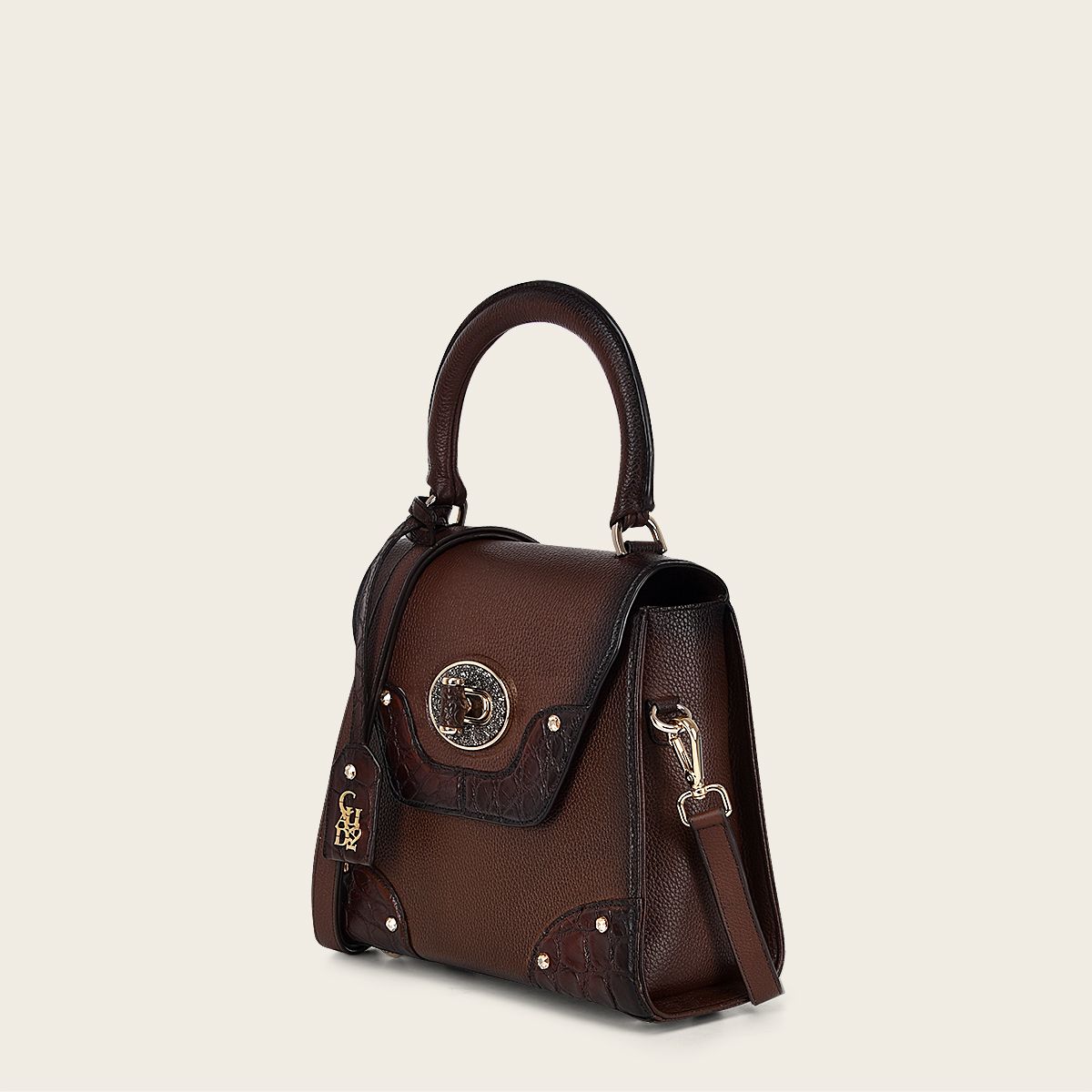Brown handbag with high exotic leather detail