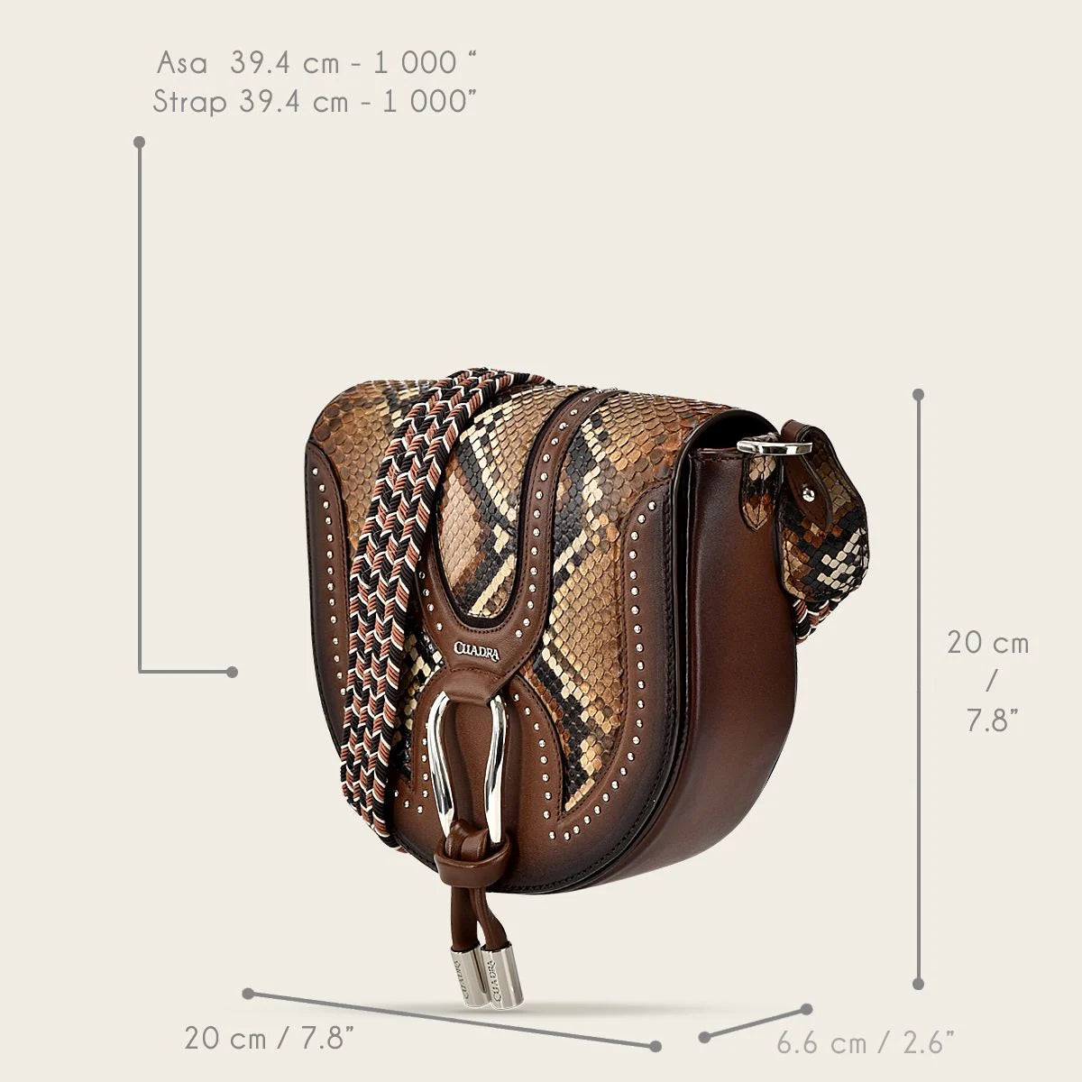 Brown exotic leather crossbody bag with studs