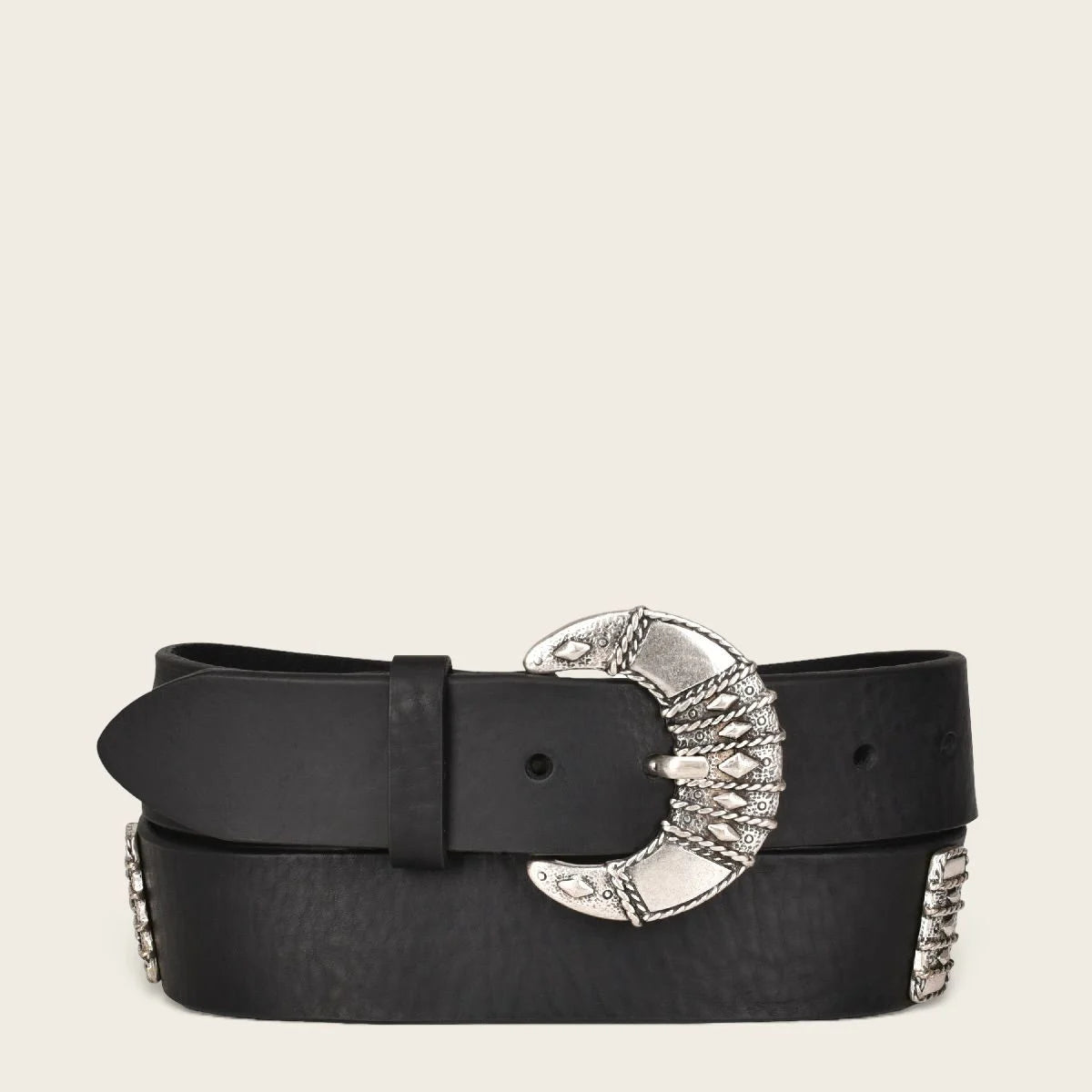 Black leather western belt, for women, bovine leather