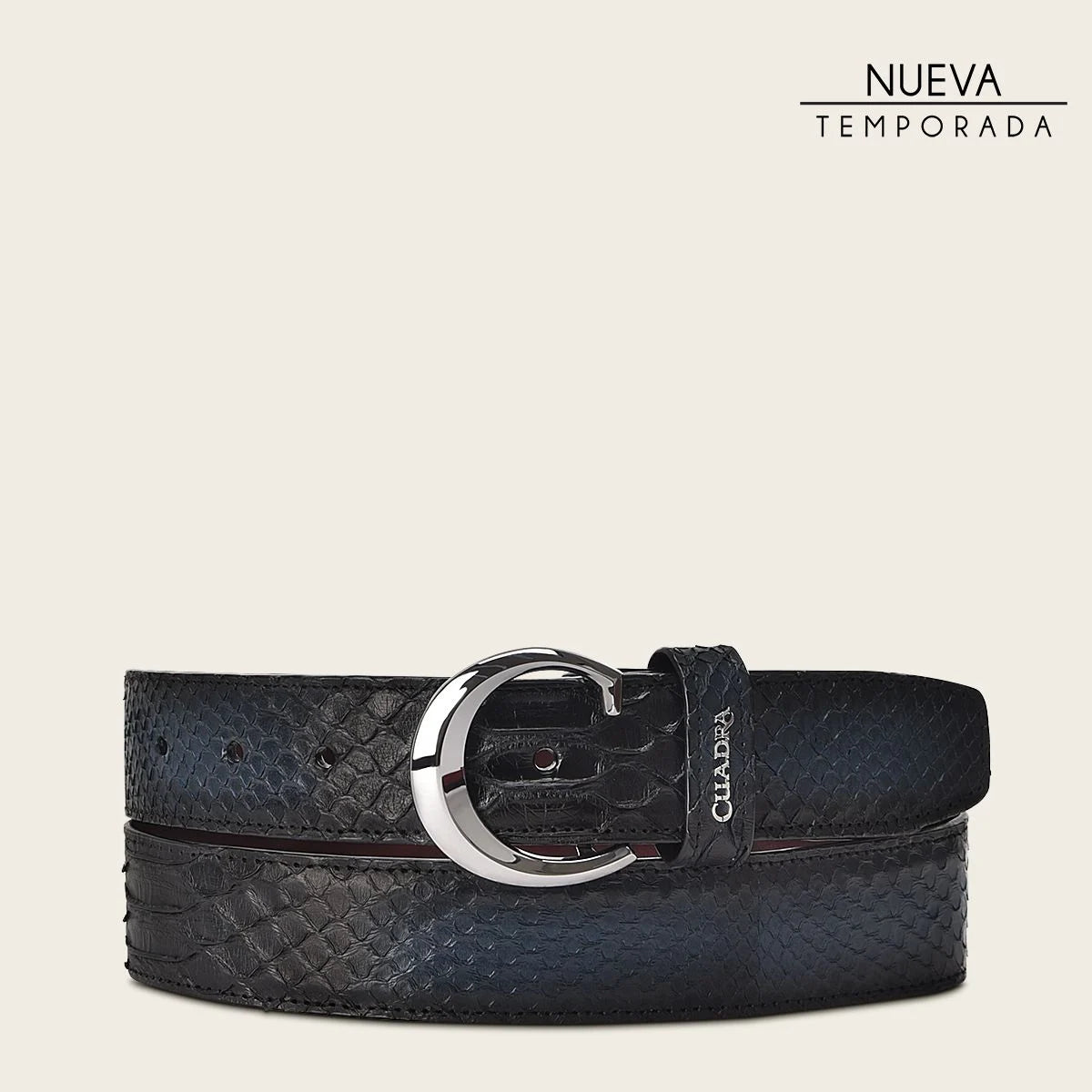 Casual blue exotic leather belt with gradient color finish