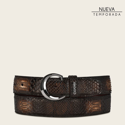 Casual brown exotic leather belt with gradient color finish