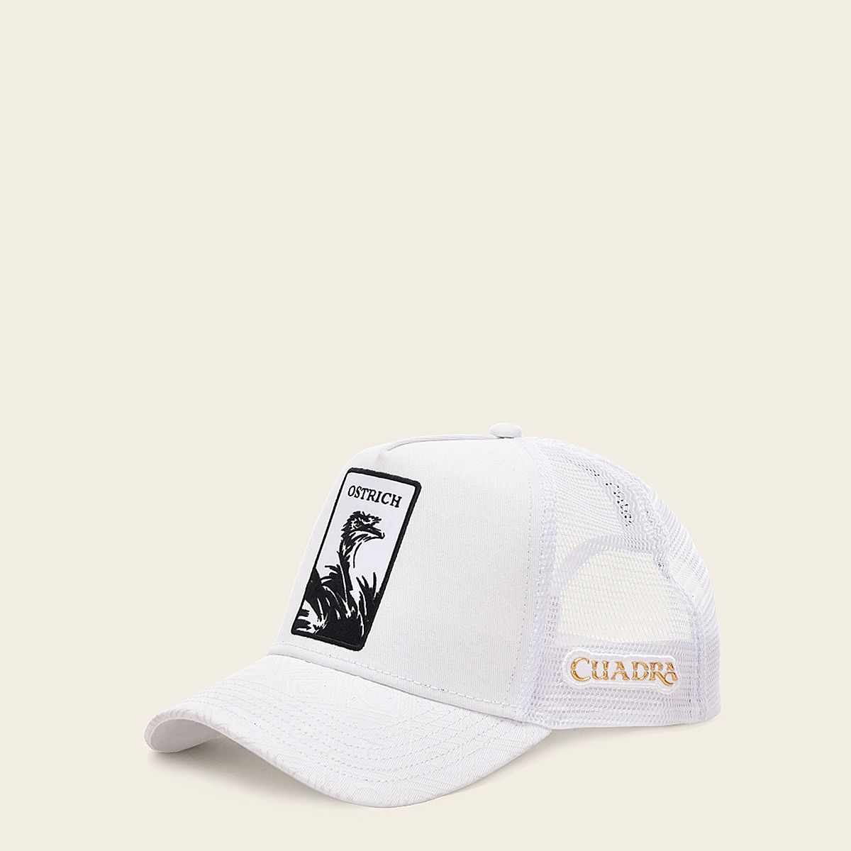 Cuadra white cap with embroidery ostrich patch