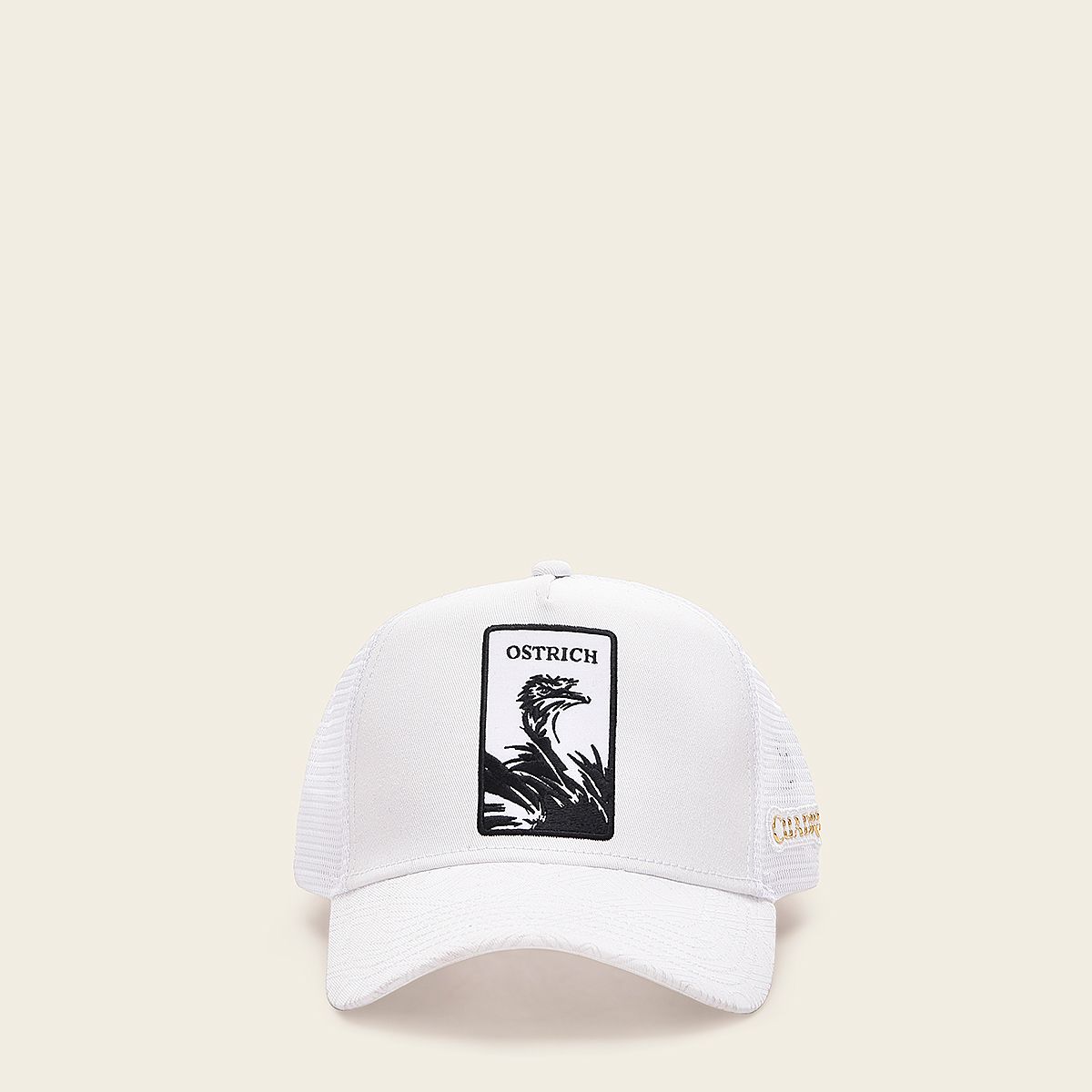 Cuadra white cap with embroidery ostrich patch