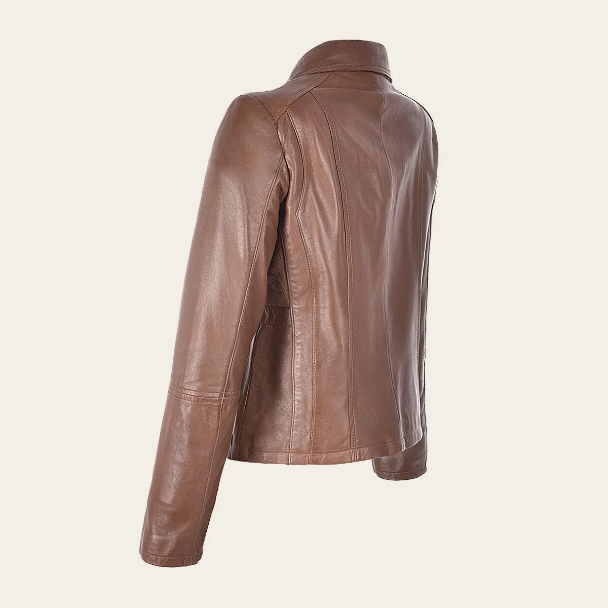 Womens honey leather jacket with decorative pockets
