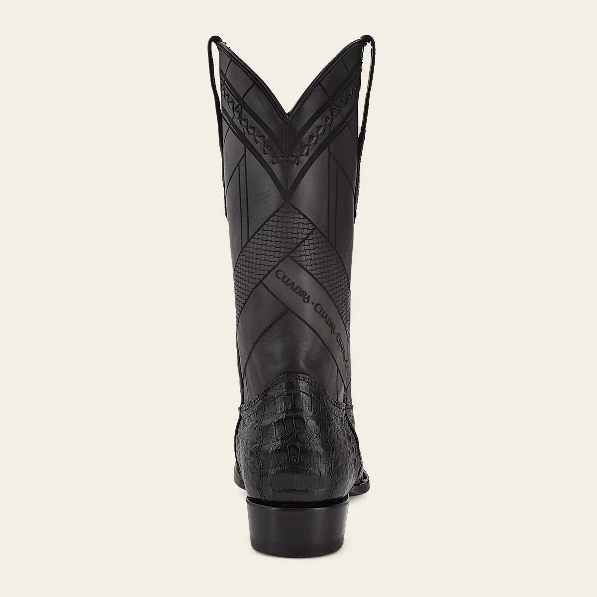 Geometrical engraved black cayman leather boot