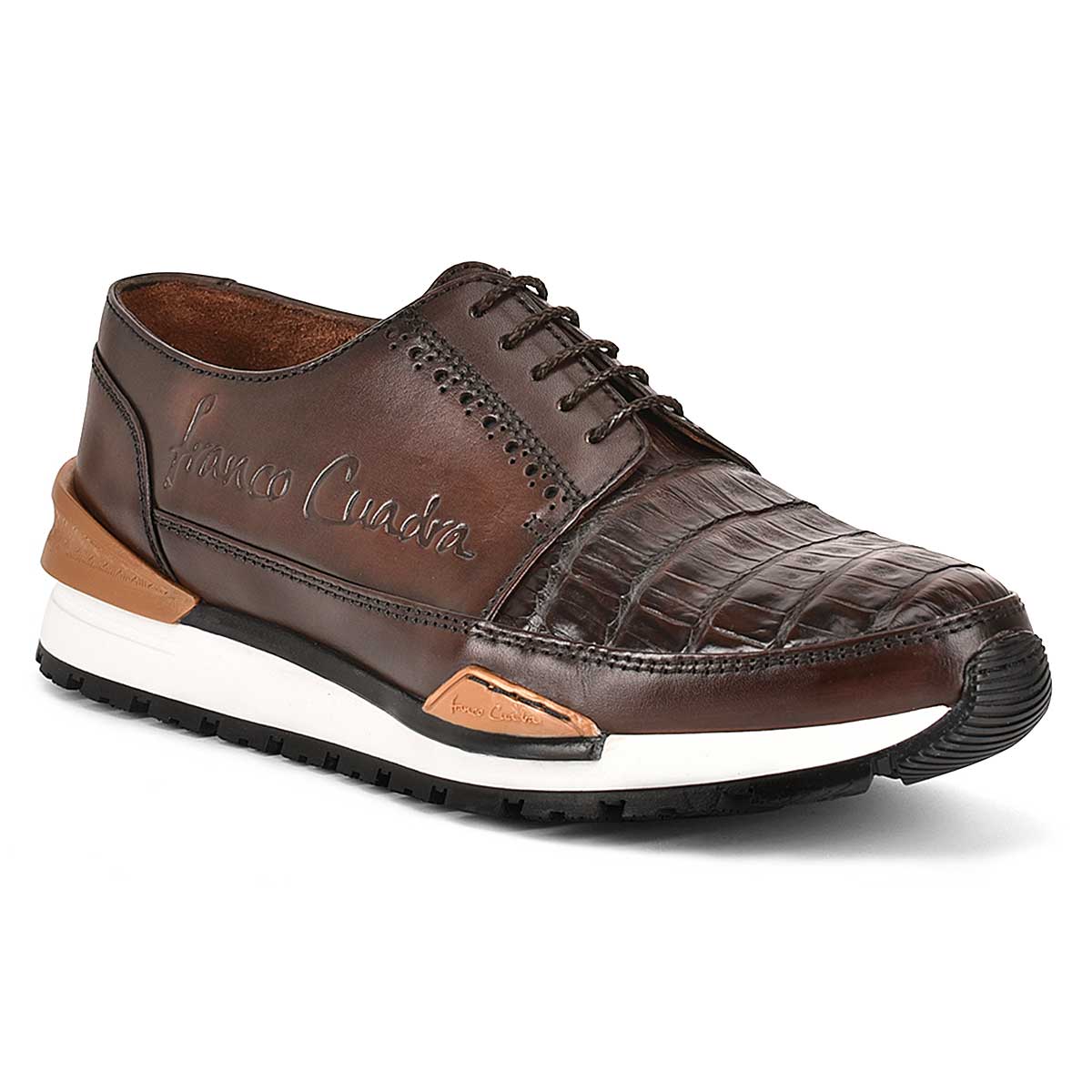 brown exotic leather sneakers, Hand-painted - 127CWTS - Cuadra Shop