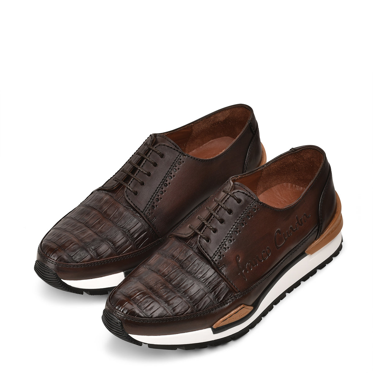 Brown Exotic Leather Sneakers for men, a remarkable fusion of bovine and genuine alligator leather