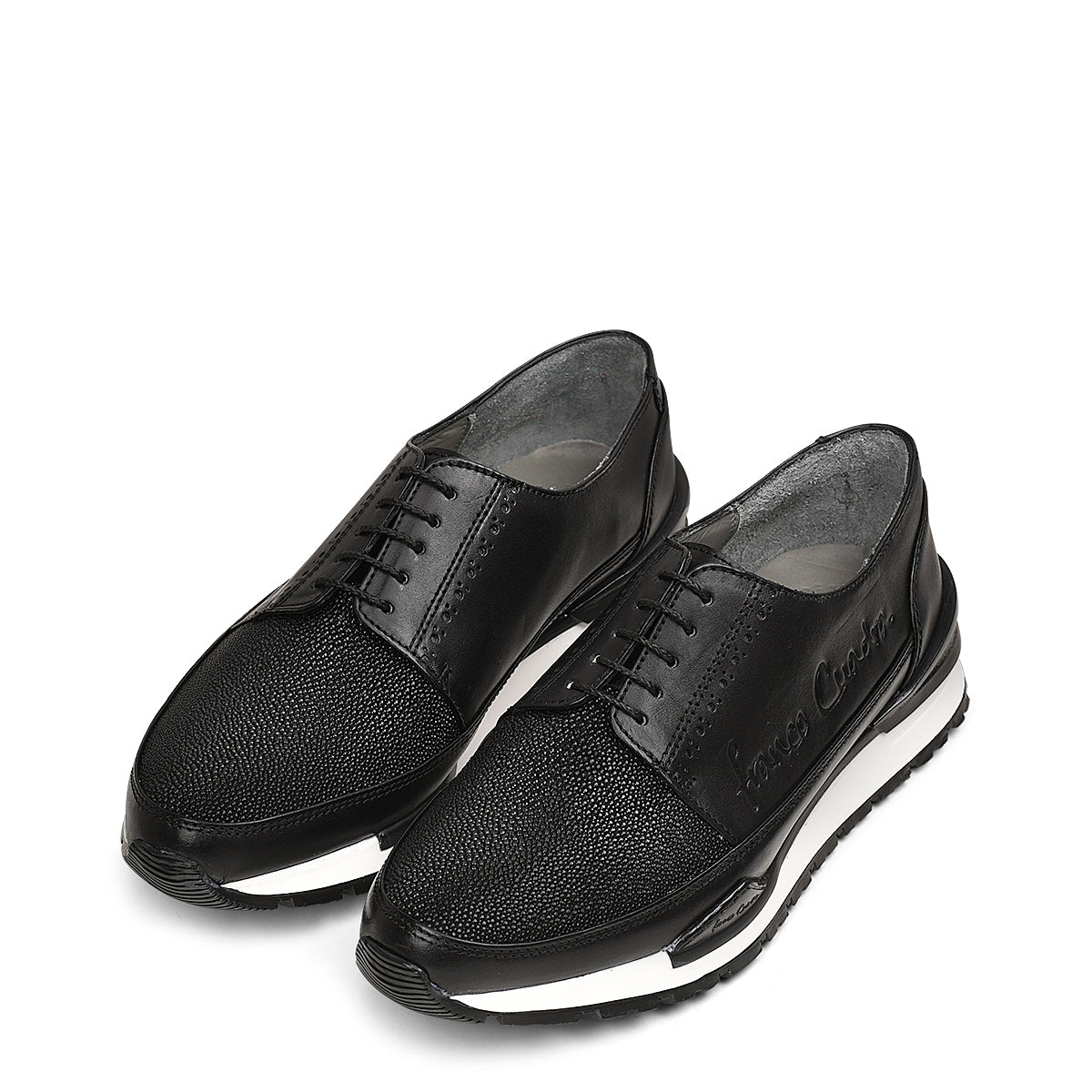 black exotic leather sneakers, bovine leather and stingray leather