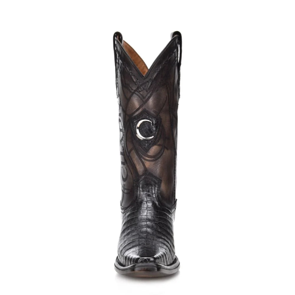 Engraved cayman leather western boots