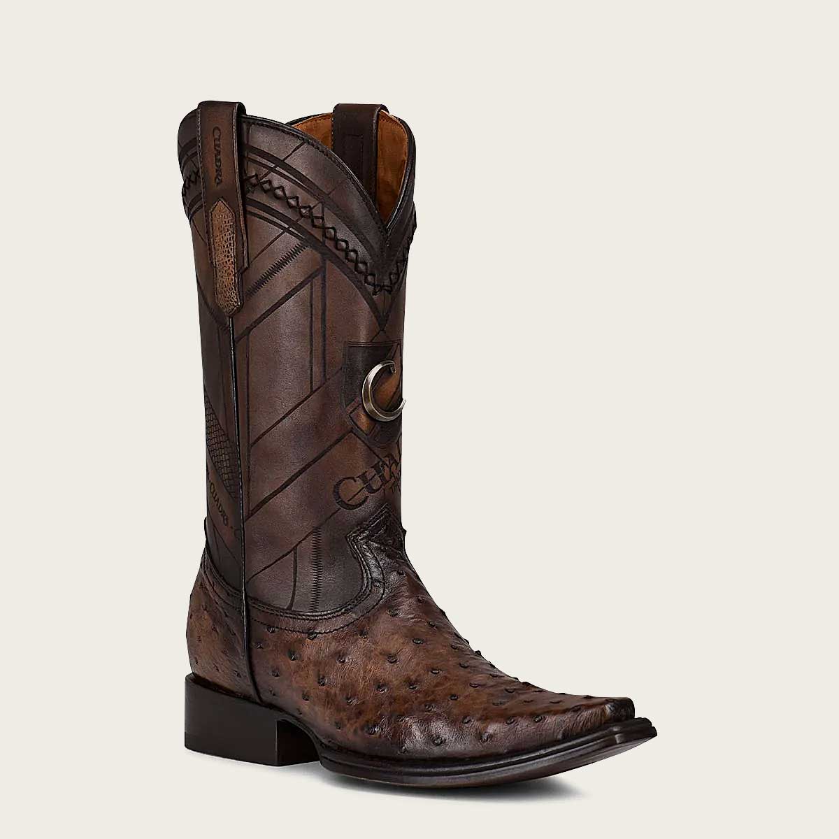 Engraved dark brown leather boot