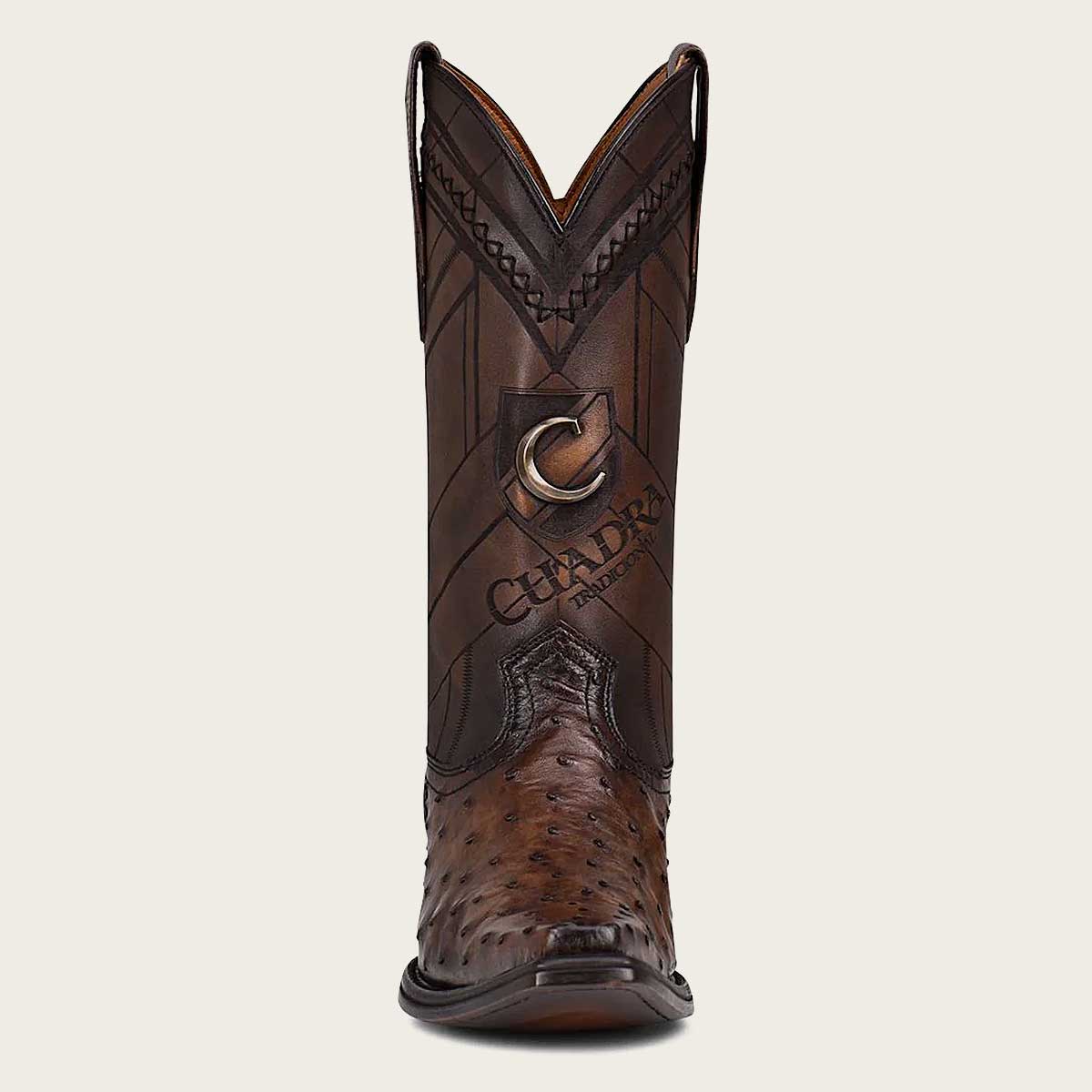 Crafted from high-quality ostrich leather, these boots feature a distinct wide feather pattern, enhancing their exclusive and luxurious appeal