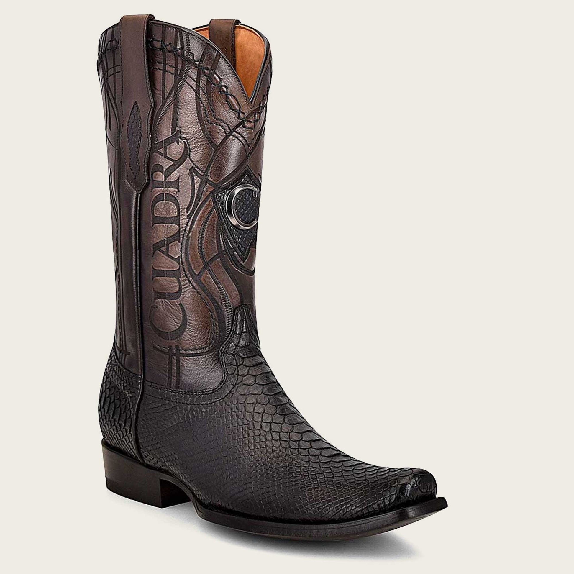 Engraved black python leather boots - 1J1NPH - Cuadra Shop