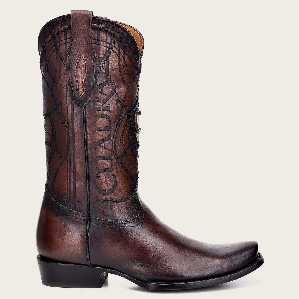 This boot showcases a meticulously hand-painted finish that exudes sophistication and artistry.