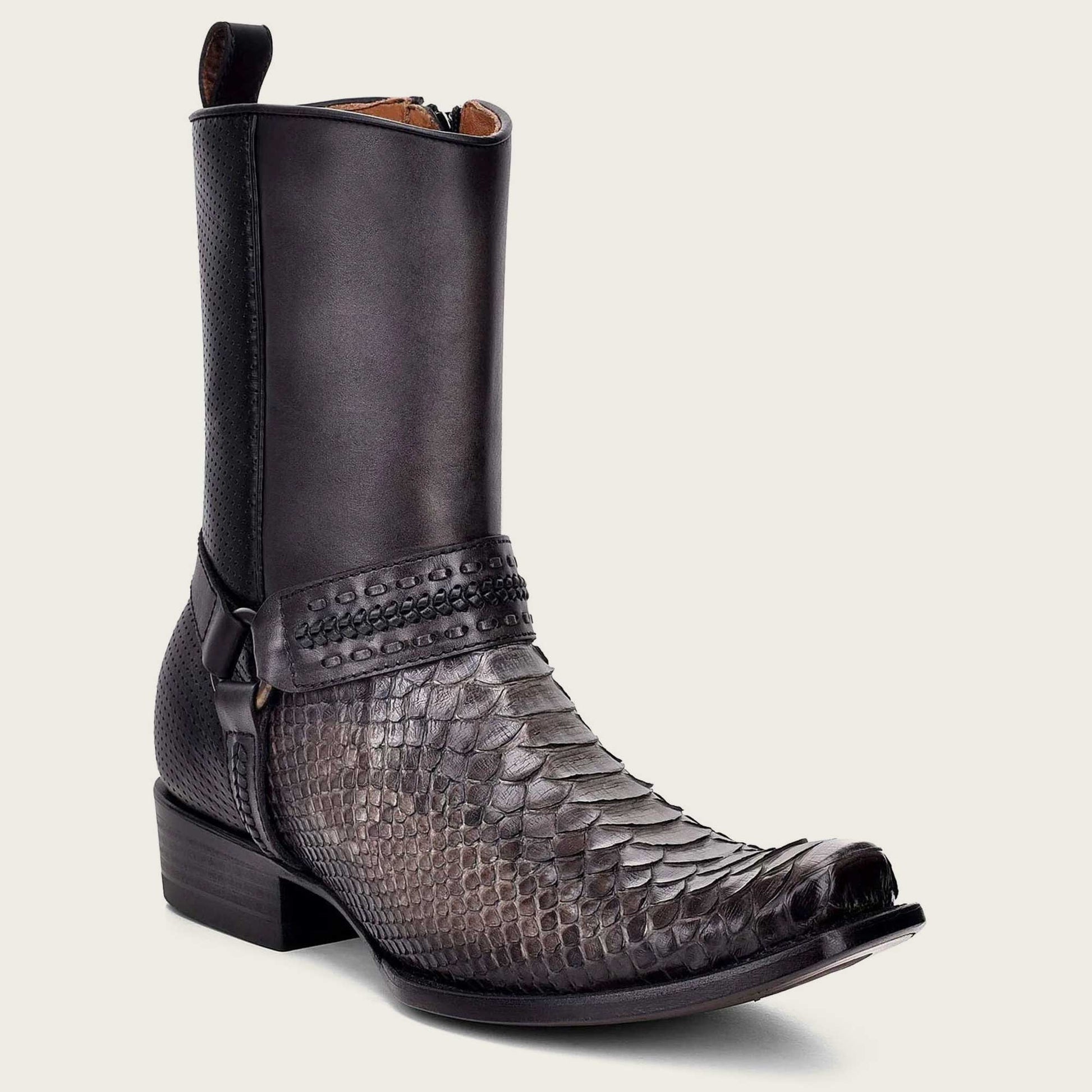 Handwoven grey python leather boots 