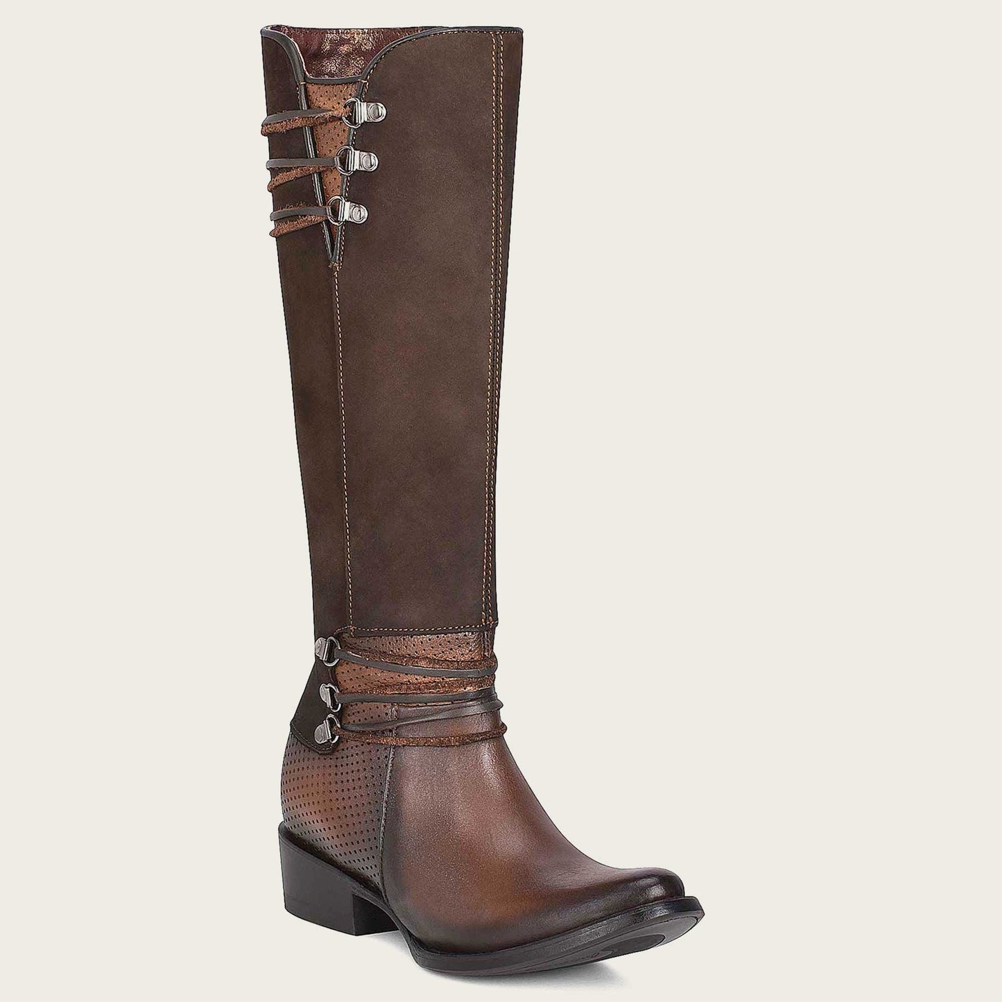 Brown boot with suede tube and metallic details