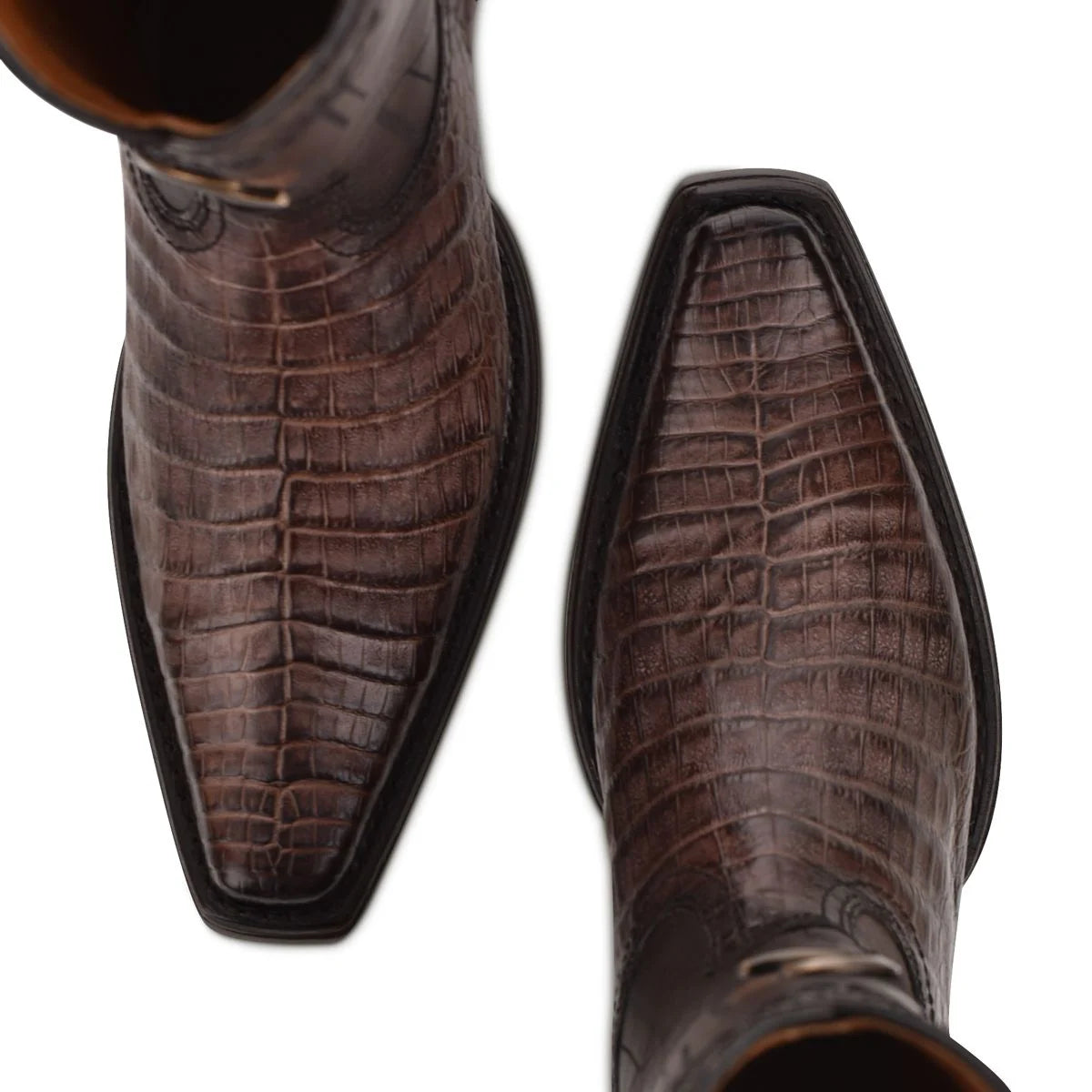Engraved exotic dark brown leather boot