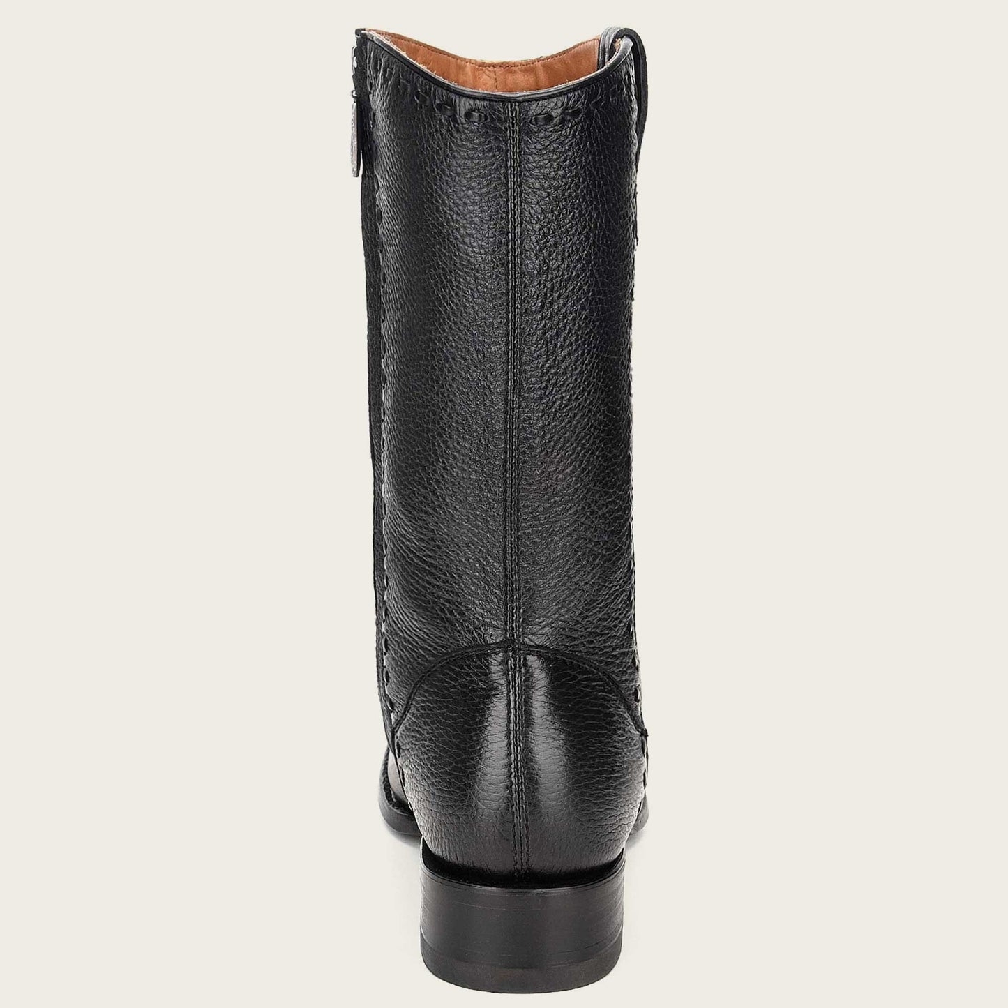 Engraved black deer leather men's dress boot with handwoven details