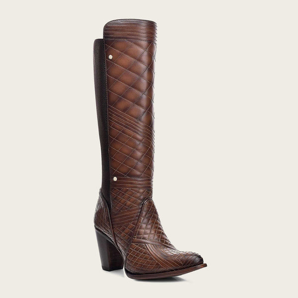 Embroidered brown leather boot, for women - 3F37RS - Cuadra Shop