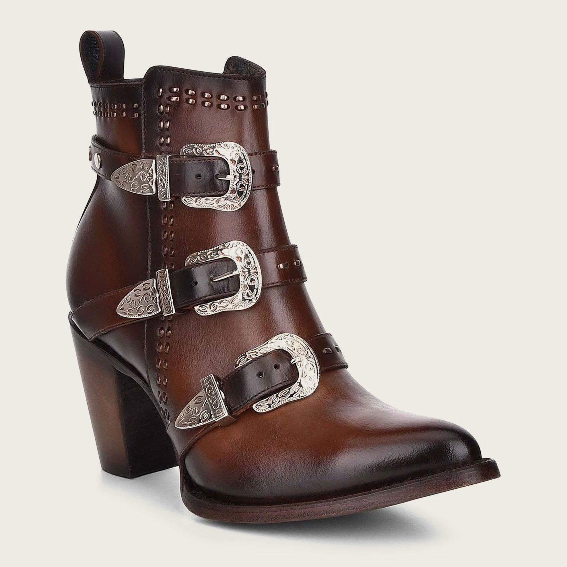 Elevate your style with our stunning handwoven brown leather bootie for women. 