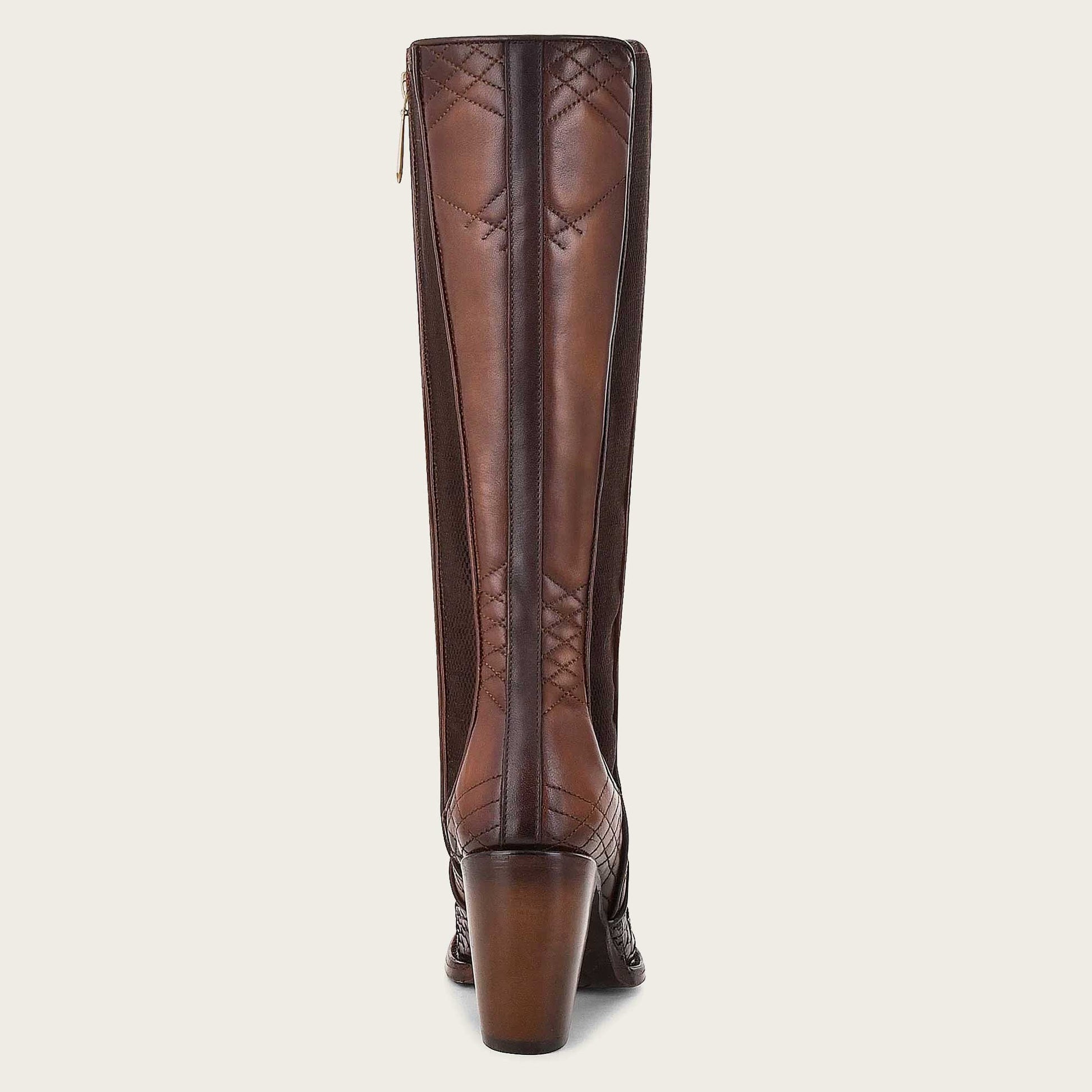 Brown python leather boot with laser engravings