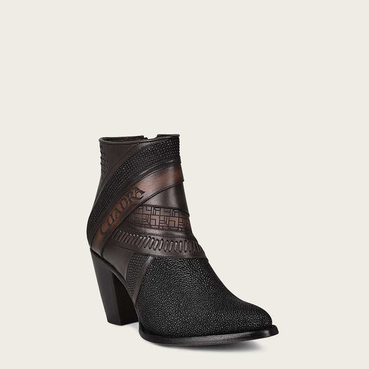 Hand-painted exotic black stingray leather bootie