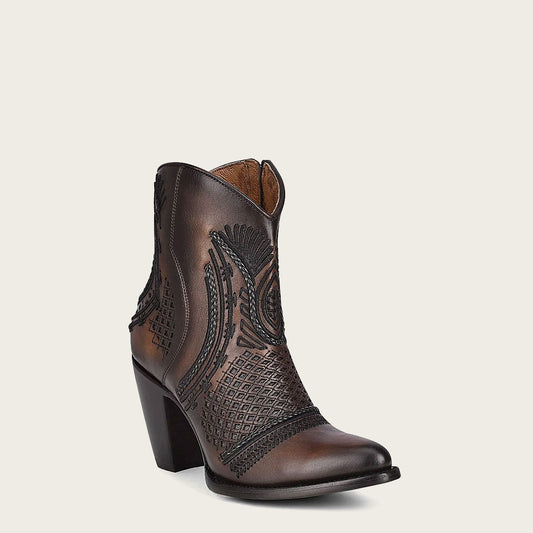 artisan brown leather bootie